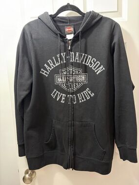 Harley-Davidson Black Zip Up Hoodie with White Logo